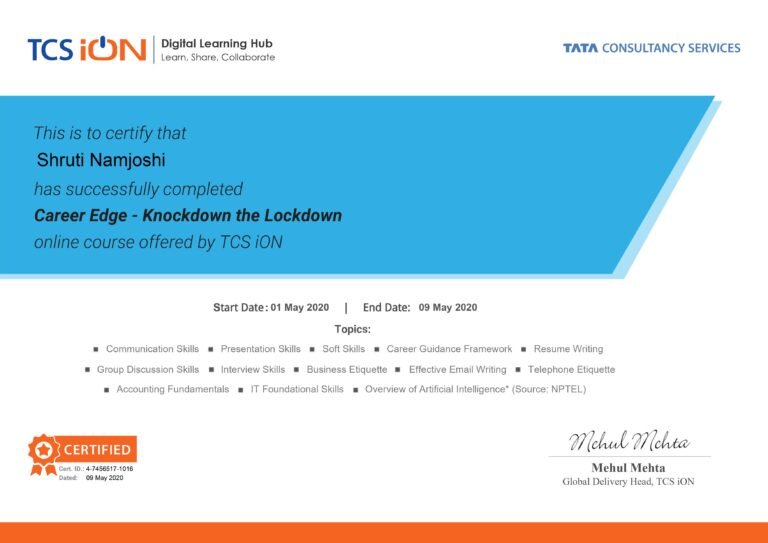 IR_Shruti Namjoshi_TCSionCertificate